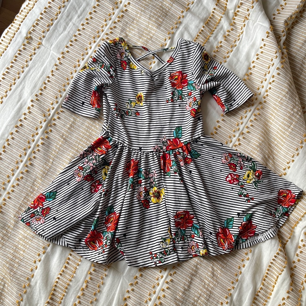 Dot Dot Smile - Floral Striped Toddler 2T Dress